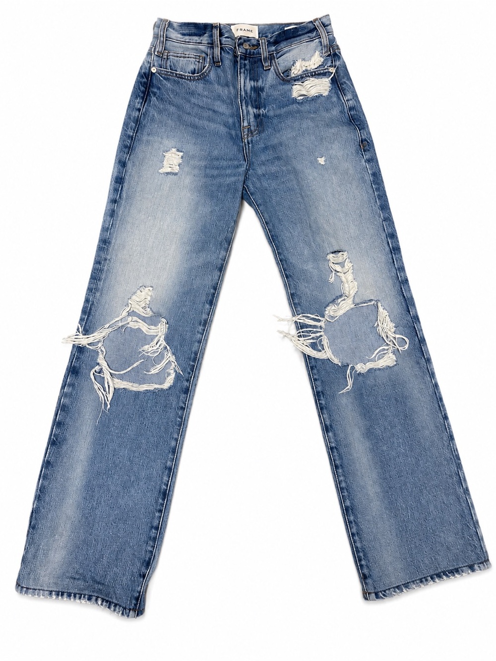 Frame Denim Le Jane Distressed Wide-Leg Jeans in Medium Blue